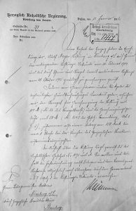 Genehmigung der Adolf Meyer-Stiftung durch die Herzöglich Anhaltische Regierung, 12. Januar 1916; Stadtarchiv Nienburg
