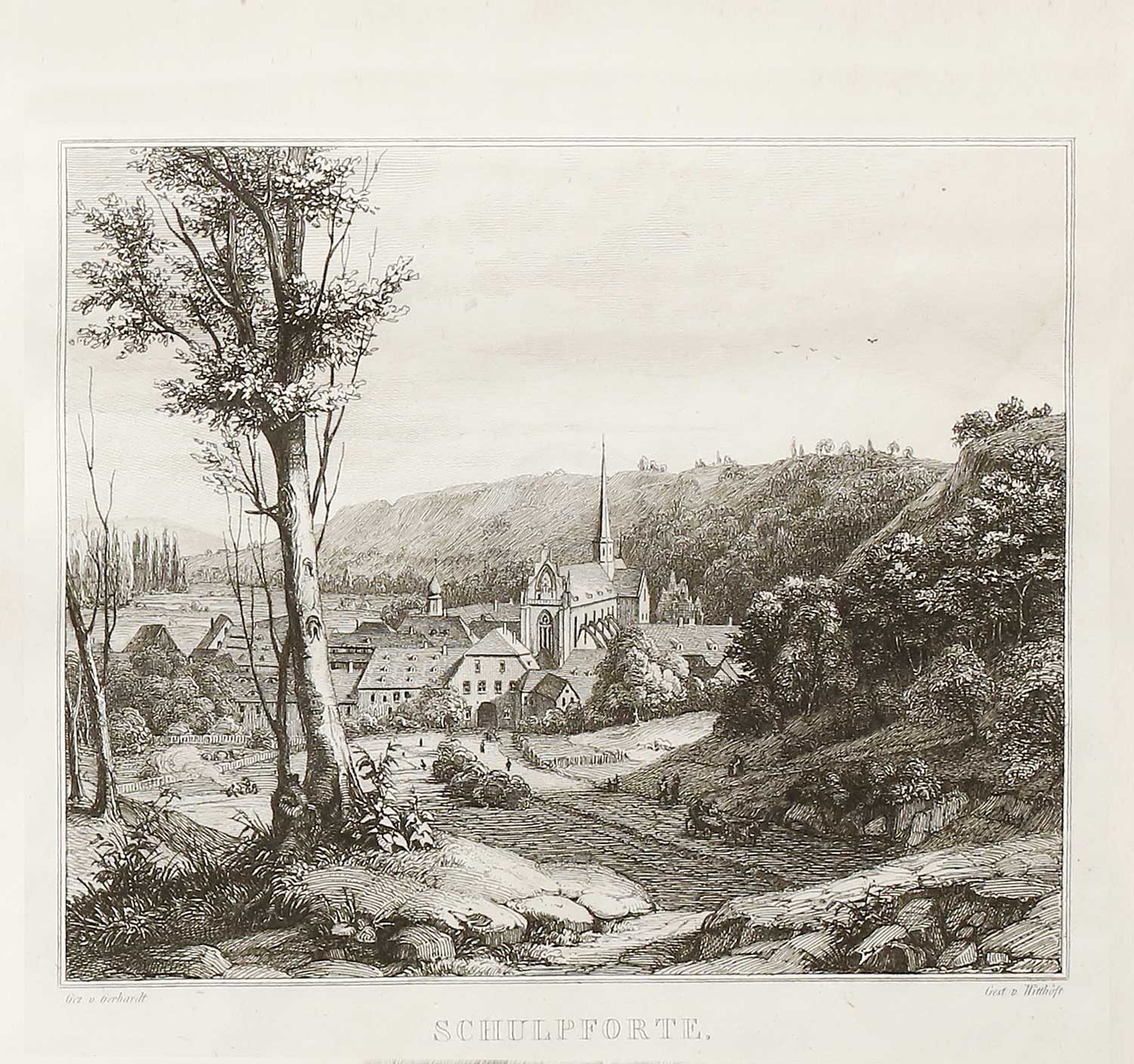 Gesamtansicht von Schulpforta, Lithographie von Witthöft um 1838 , Sammlung Walter Müller