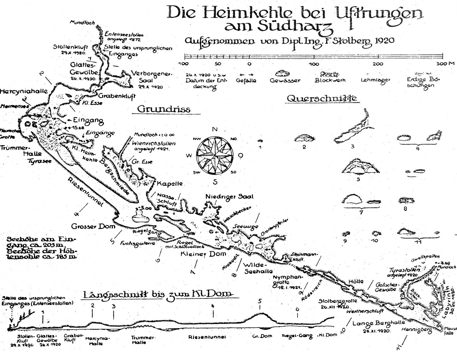 Höhlenplan der Heimkehle von F. STOLBERG (1920); Archiv der Höhle Heimkehle