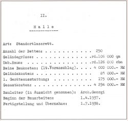 Luftwaffenlazarett (Datenplan 1938, aus: Peter R. Pawlik: Von Bergedorf nach Germania. Hermann Distel 1875–1945. Ein Architektenleben in bewegter Zeit.  Verlag Murken-Altrogge, Herzogenrath 2009).