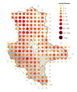 Verbreitung der Turteltaube in Sachsen-Anhalt in den Jahren 2005 bis 2009 auf Basis von Blättern der Topografischen Karte 1:25.000. Abbildung: Staatliche Vogelschutzwarte Sachsen-Anhalt 