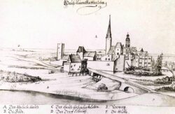 Älteste Darstellung der Mühle Neugattersleben mit einem Wasserrad um 1660. https://commons.wikimedia.org/wiki/File:Neugattersleben_nach_1650.jpg, Reimar von Alvensleben, Familie von Alvensleben e.V. [Public domain], via Wikimedia Commons).
