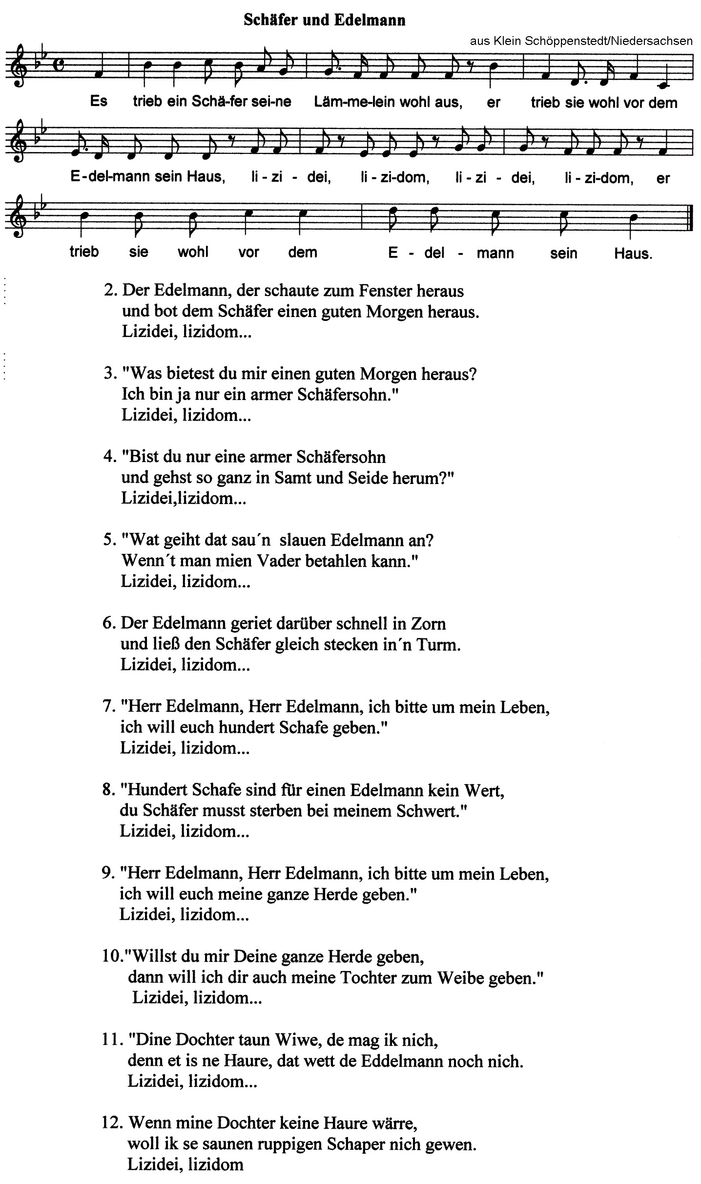 Abb. 1: Das Lied vom Schäfer und Edelmann. Archiv L. Wille
