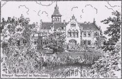 Rittergut Passendorf bei Halle, Ansichtskarte von Alfred Wessner-Collenbey, um 1910. Sammlung Walter Müller. 